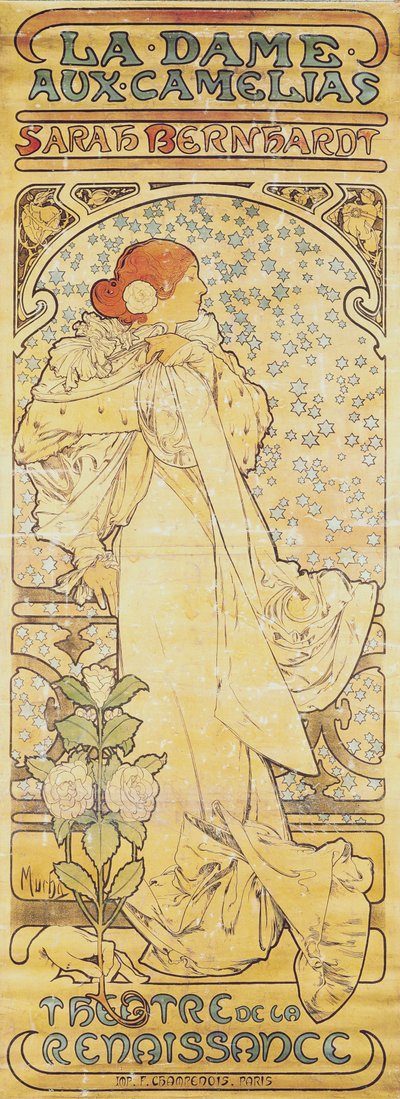 La Dame aux Camélias, met Sarah Bernhardt, 1890-1910 door Alphonse Mucha
